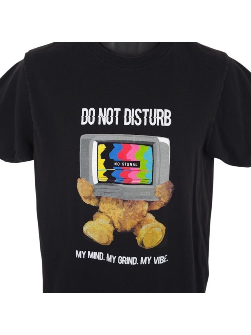 Do Not Disturb T Shirt Mens Size Small Black Teddy Bear TV Head No Signal